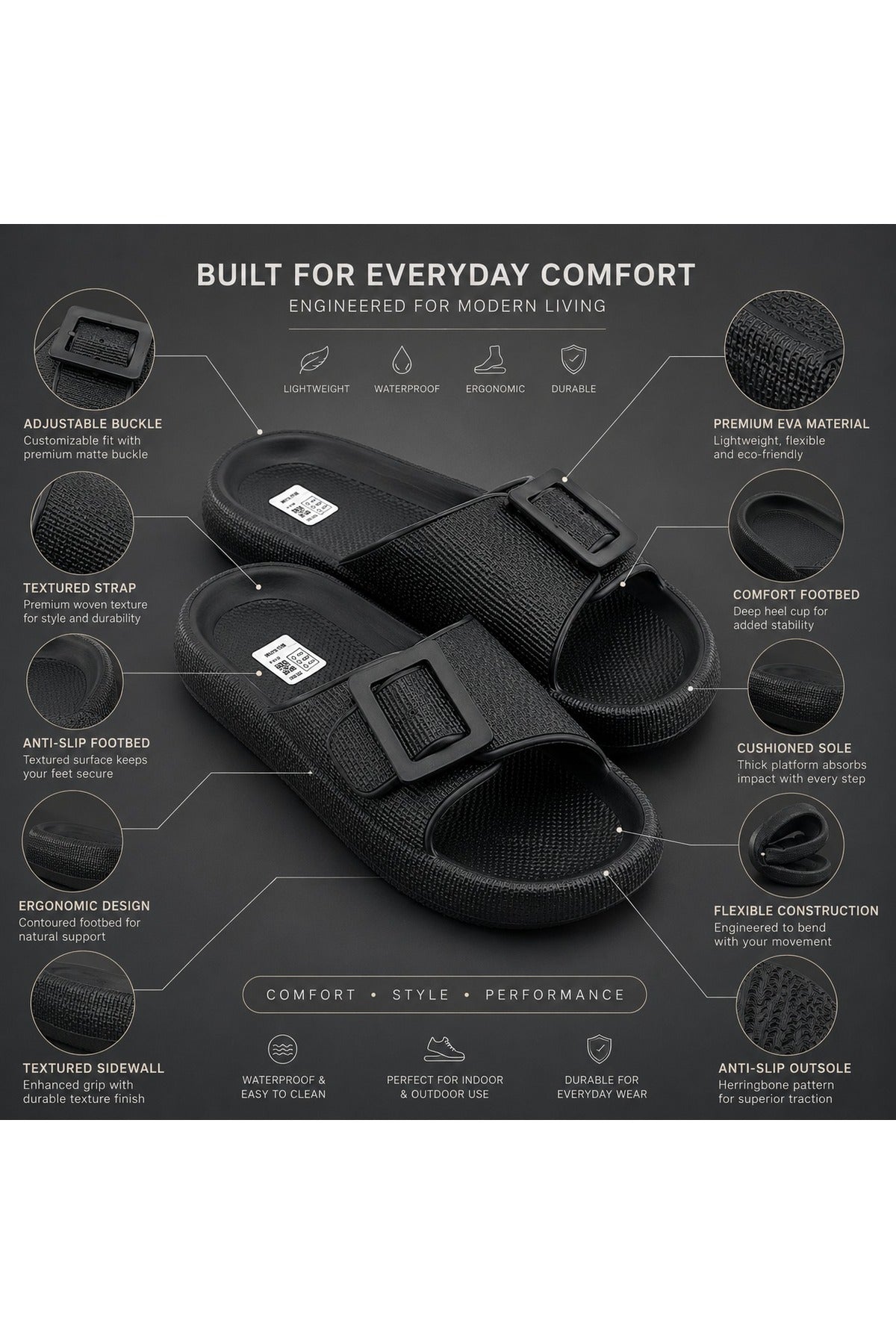 Feet First Unisex Comfort Sandals - Black Secondary image