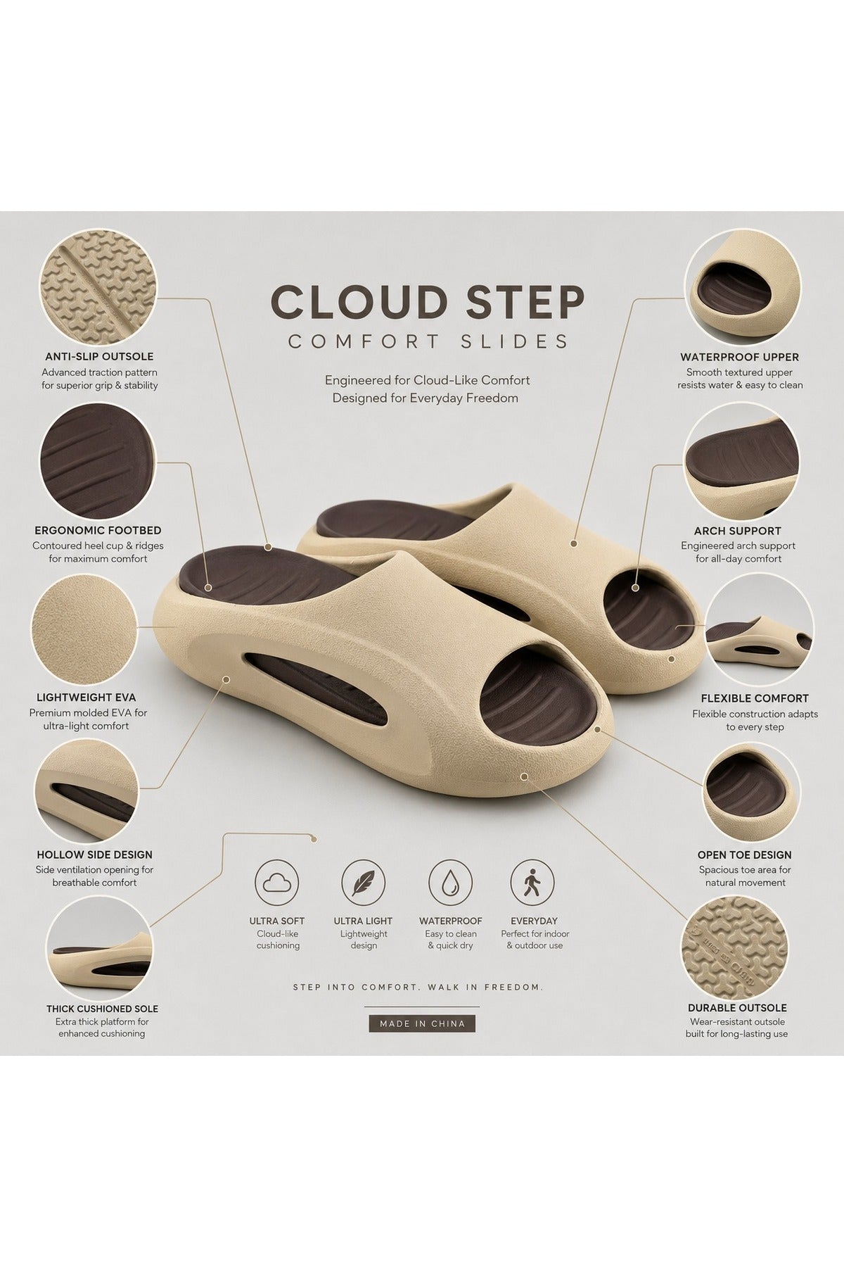 Feet First Unisex Comfort Sandals - Beige / Coffee Secondary image